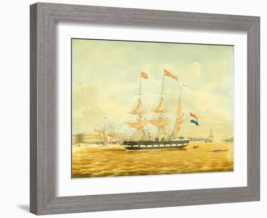 The Johan Melchior Kemper at Anchor by Rotterdam Harbour (Pencil, Pen and Ink and W/C on Paper)-Jacob Spin-Framed Giclee Print