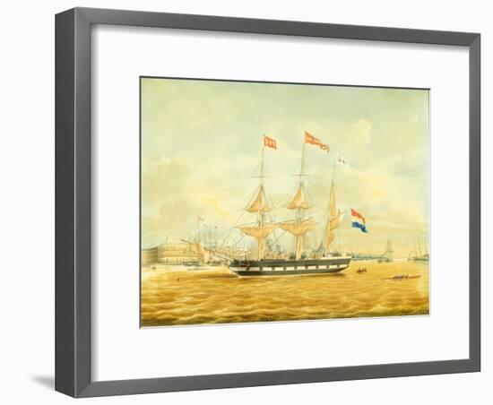 The Johan Melchior Kemper at Anchor by Rotterdam Harbour (Pencil, Pen and Ink and W/C on Paper)-Jacob Spin-Framed Giclee Print