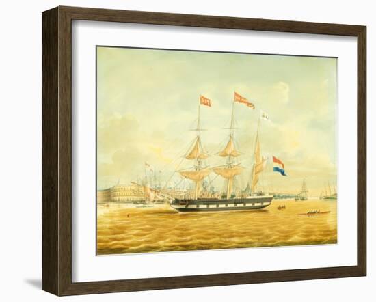 The Johan Melchior Kemper at Anchor by Rotterdam Harbour (Pencil, Pen and Ink and W/C on Paper)-Jacob Spin-Framed Giclee Print