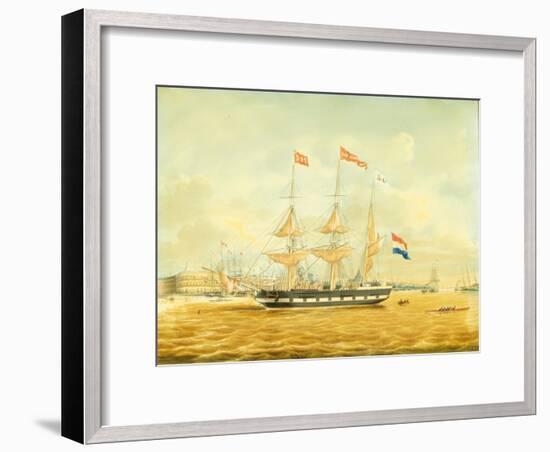 The Johan Melchior Kemper at Anchor by Rotterdam Harbour (Pencil, Pen and Ink and W/C on Paper)-Jacob Spin-Framed Giclee Print