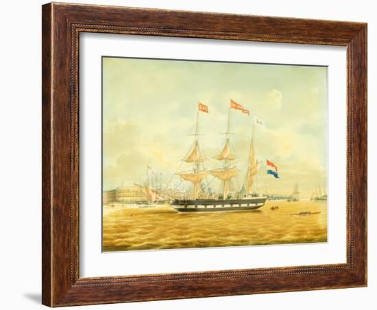 The Johan Melchior Kemper at Anchor by Rotterdam Harbour (Pencil, Pen and Ink and W/C on Paper)-Jacob Spin-Framed Giclee Print