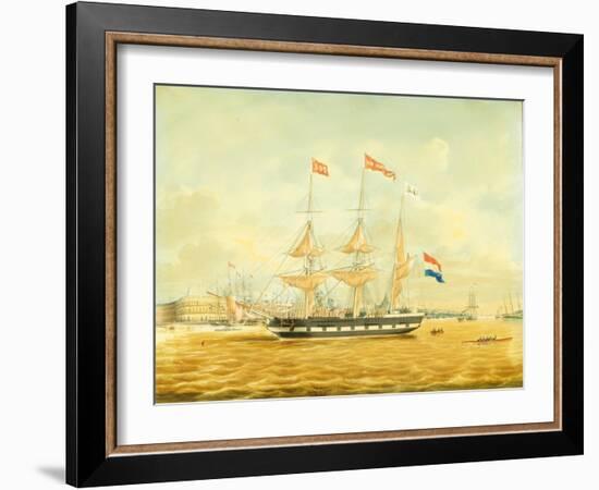 The Johan Melchior Kemper at Anchor by Rotterdam Harbour (Pencil, Pen and Ink and W/C on Paper)-Jacob Spin-Framed Giclee Print