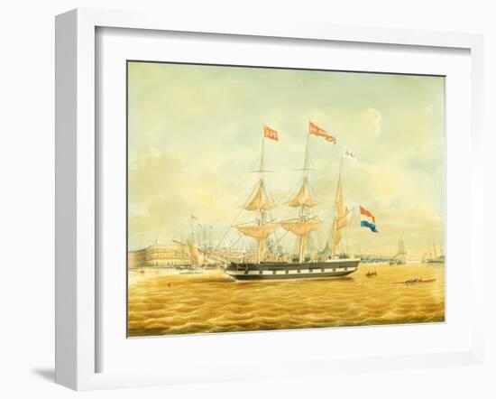 The Johan Melchior Kemper at Anchor by Rotterdam Harbour (Pencil, Pen and Ink and W/C on Paper)-Jacob Spin-Framed Giclee Print