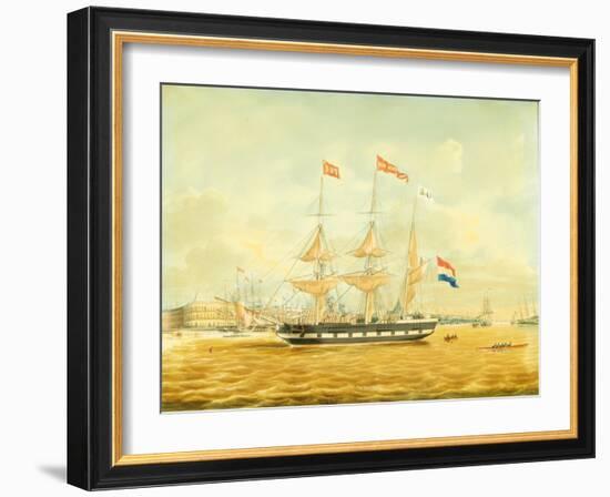 The Johan Melchior Kemper at Anchor by Rotterdam Harbour (Pencil, Pen and Ink and W/C on Paper)-Jacob Spin-Framed Giclee Print