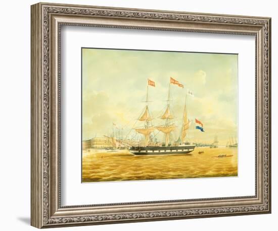 The Johan Melchior Kemper at Anchor by Rotterdam Harbour (Pencil, Pen and Ink and W/C on Paper)-Jacob Spin-Framed Giclee Print