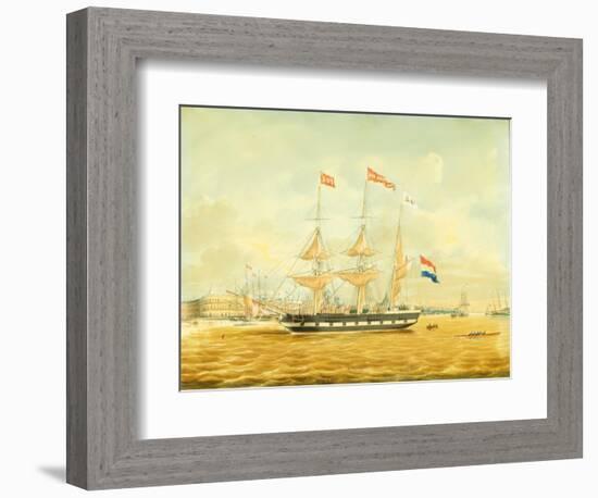 The Johan Melchior Kemper at Anchor by Rotterdam Harbour (Pencil, Pen and Ink and W/C on Paper)-Jacob Spin-Framed Giclee Print