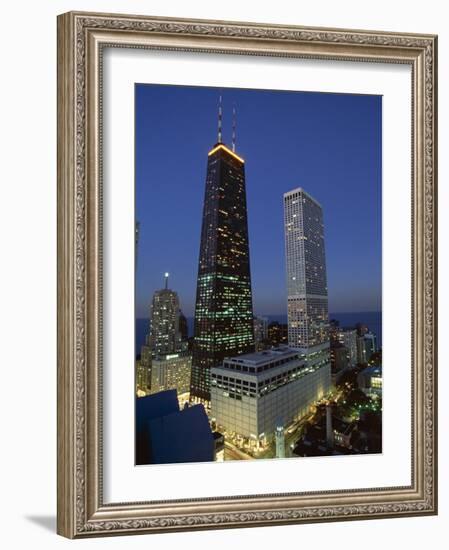 The John Hancock Center on Left, and the Old Water Tower in Low Centre, Chicago-Robert Francis-Framed Photographic Print