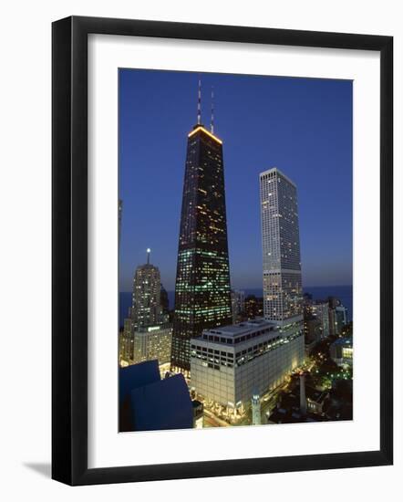 The John Hancock Center on Left, and the Old Water Tower in Low Centre, Chicago-Robert Francis-Framed Photographic Print