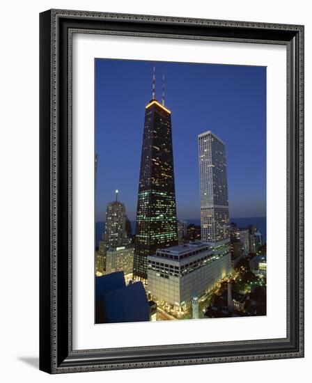 The John Hancock Center on Left, and the Old Water Tower in Low Centre, Chicago-Robert Francis-Framed Photographic Print