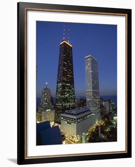 The John Hancock Center on Left, and the Old Water Tower in Low Centre, Chicago-Robert Francis-Framed Photographic Print