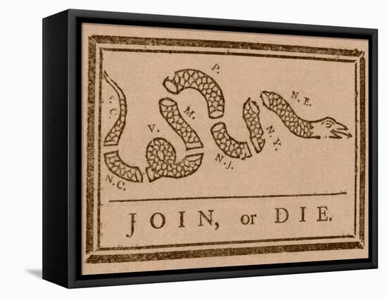 The Join Or Die Print Was a Political Cartoon Created by Benjamin Franklin-Stocktrek Images-Framed Premier Image Canvas