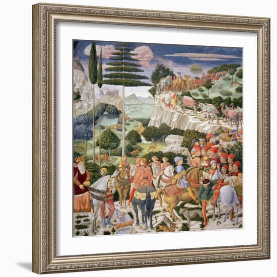 The Journey of the Magi to Bethlehem, the Left Hand Wall of the Chapel, circa 1460-Benozzo di Lese di Sandro Gozzoli-Framed Giclee Print