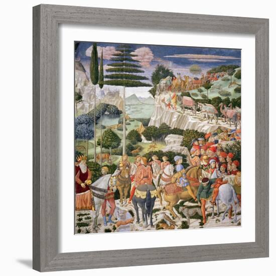The Journey of the Magi to Bethlehem, the Left Hand Wall of the Chapel, circa 1460-Benozzo di Lese di Sandro Gozzoli-Framed Giclee Print