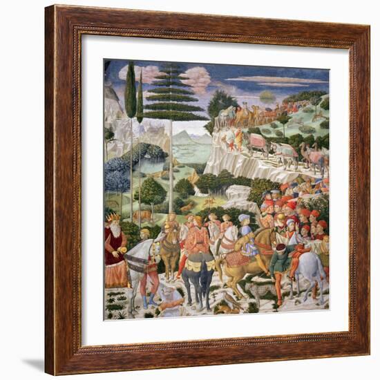 The Journey of the Magi to Bethlehem, the Left Hand Wall of the Chapel, circa 1460-Benozzo di Lese di Sandro Gozzoli-Framed Giclee Print