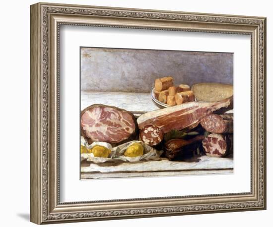 The Joy of Color, Still Life of Cold Cuts. Painting by Giovanni Segantini (1858-1899). 1886. Milan,-Giovanni Segantini-Framed Giclee Print