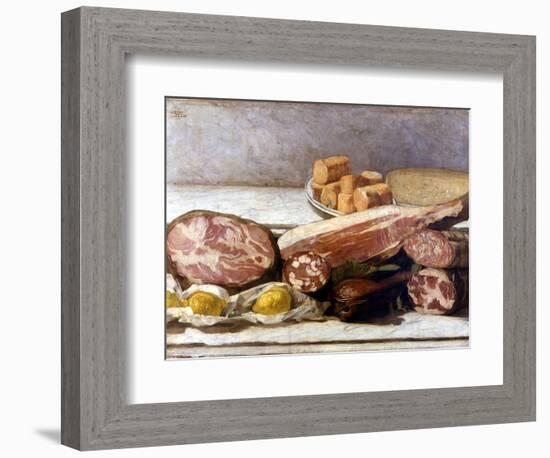 The Joy of Color, Still Life of Cold Cuts. Painting by Giovanni Segantini (1858-1899). 1886. Milan,-Giovanni Segantini-Framed Giclee Print