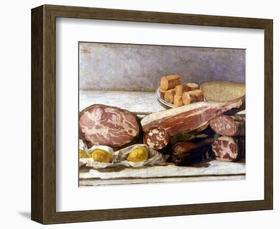 The Joy of Color, Still Life of Cold Cuts. Painting by Giovanni Segantini (1858-1899). 1886. Milan,-Giovanni Segantini-Framed Giclee Print