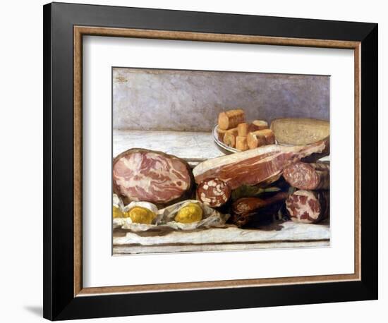 The Joy of Color, Still Life of Cold Cuts. Painting by Giovanni Segantini (1858-1899). 1886. Milan,-Giovanni Segantini-Framed Giclee Print