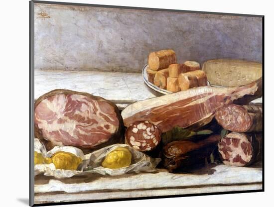 The Joy of Color, Still Life of Cold Cuts. Painting by Giovanni Segantini (1858-1899). 1886. Milan,-Giovanni Segantini-Mounted Giclee Print