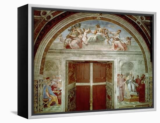 The Judicial Virtues: Pope Gregory IX Approving the Vatical Decretals-Raphael-Framed Premier Image Canvas