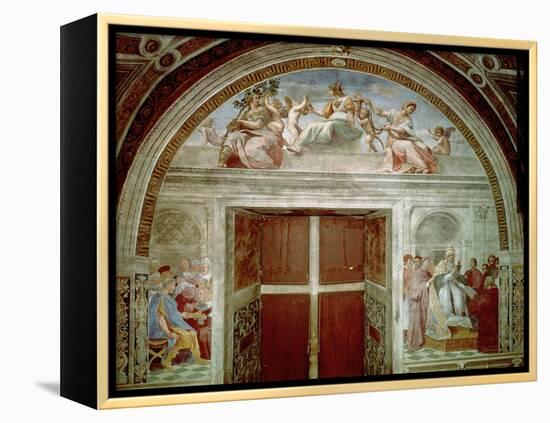 The Judicial Virtues: Pope Gregory IX Approving the Vatical Decretals-Raphael-Framed Premier Image Canvas