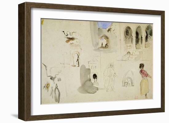 The Kasbah, Tangier (W/C on Paper)-Eugene Delacroix-Framed Giclee Print