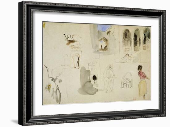 The Kasbah, Tangier (W/C on Paper)-Eugene Delacroix-Framed Giclee Print