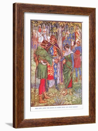 The King Joins the Hands of Robin Hood and Maid Marian, C.1920-Walter Crane-Framed Giclee Print