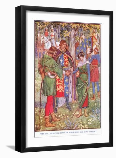 The King Joins the Hands of Robin Hood and Maid Marian, C.1920-Walter Crane-Framed Giclee Print