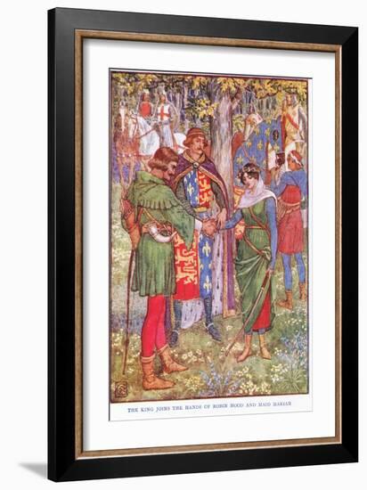 The King Joins the Hands of Robin Hood and Maid Marian, C.1920-Walter Crane-Framed Premium Giclee Print