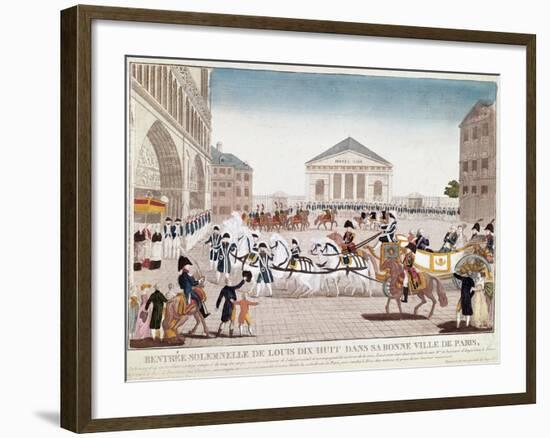 The King Louis XVIII Arriving at Notre Dame, Paris, 3 May 1814-null-Framed Giclee Print