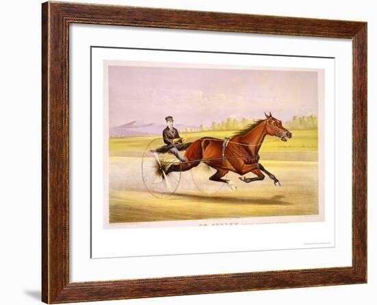 The King of the Turf, "St. Julien," Driven by Orrin A. Hickok, Published by Currier and Ives, 1880-Nicholas Winfield Leighton-Framed Giclee Print