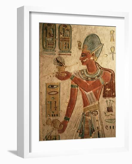 The King, Ramesses III, Wearing the Blue Crown and Making an Offering-null-Framed Photographic Print