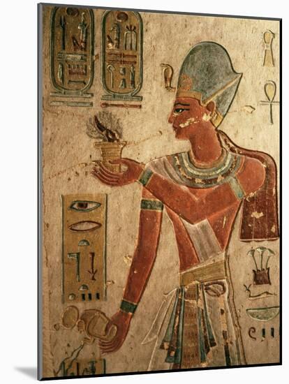 The King, Ramesses III, Wearing the Blue Crown and Making an Offering-null-Mounted Photographic Print