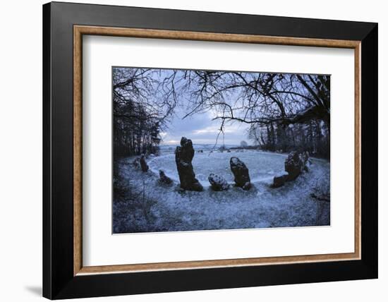 The King's Men in Snow, the Rollright Stones, Near Chipping Norton-Stuart Black-Framed Photographic Print