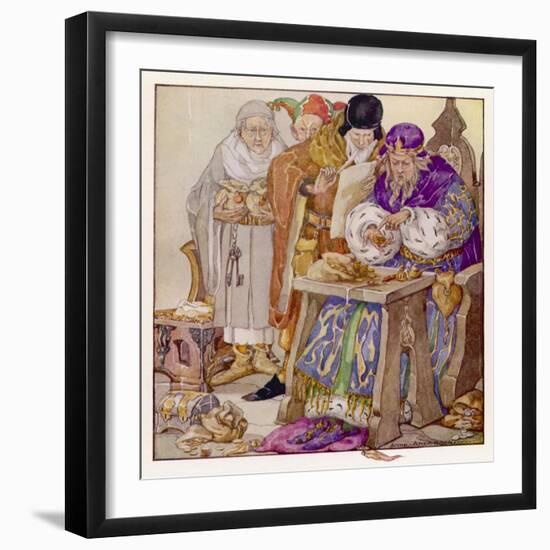 The King was in His Counting- House Counting out His Money-Anne Anderson-Framed Art Print