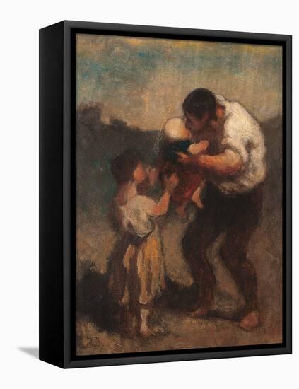 The Kiss or Father and Child-Honoré Daumier-Framed Premier Image Canvas