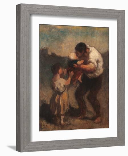 The Kiss or Father and Child-Honoré Daumier-Framed Giclee Print