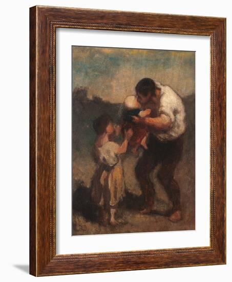 The Kiss or Father and Child-Honoré Daumier-Framed Giclee Print