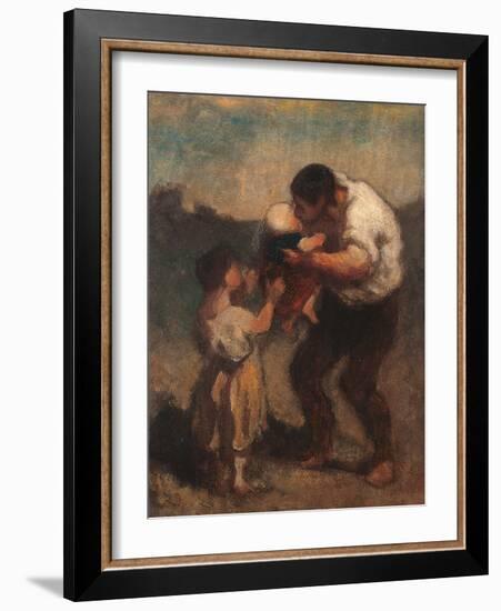 The Kiss or Father and Child-Honoré Daumier-Framed Giclee Print