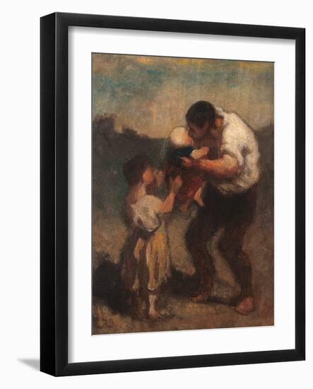 The Kiss or Father and Child-Honoré Daumier-Framed Giclee Print