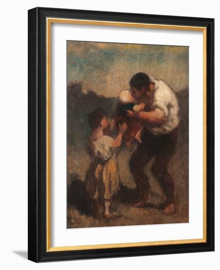 The Kiss or Father and Child-Honoré Daumier-Framed Giclee Print