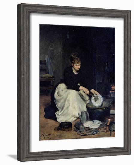 The Kitchen Maid Washing-Up-Victor Gabriel Gilbert-Framed Giclee Print