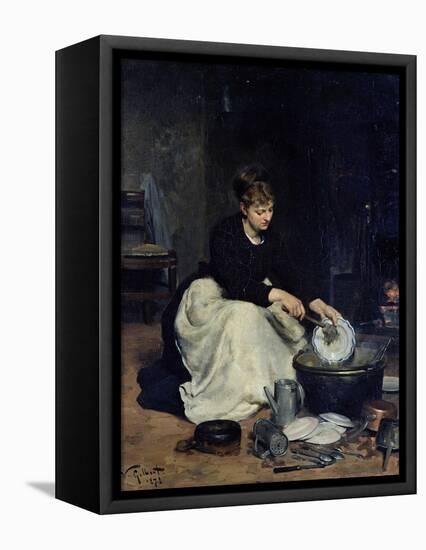 The Kitchen Maid Washing-Up-Victor Gabriel Gilbert-Framed Premier Image Canvas