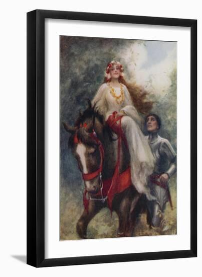 "The Knight and the Lady Wandered Through the Flower-Strewn Meadows Together"-Arthur C. Michael-Framed Giclee Print