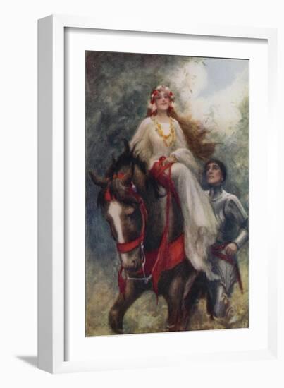 "The Knight and the Lady Wandered Through the Flower-Strewn Meadows Together"-Arthur C. Michael-Framed Giclee Print