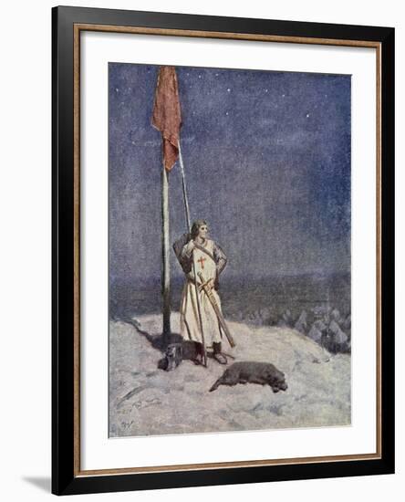 The Knight Stands Watch on St. Georges Mount with Banner, the Talisman: A Tale of the Crusaders-Simon Harmon Vedder-Framed Giclee Print