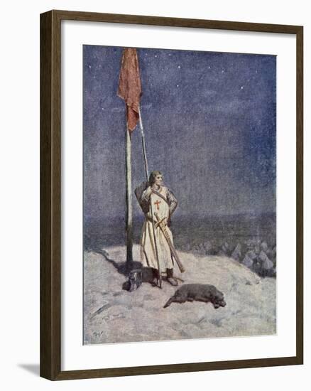 The Knight Stands Watch on St. Georges Mount with Banner, the Talisman: A Tale of the Crusaders-Simon Harmon Vedder-Framed Giclee Print