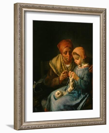 The Knitting Lesson, 1869-Jean-Francois Millet-Framed Premium Giclee Print