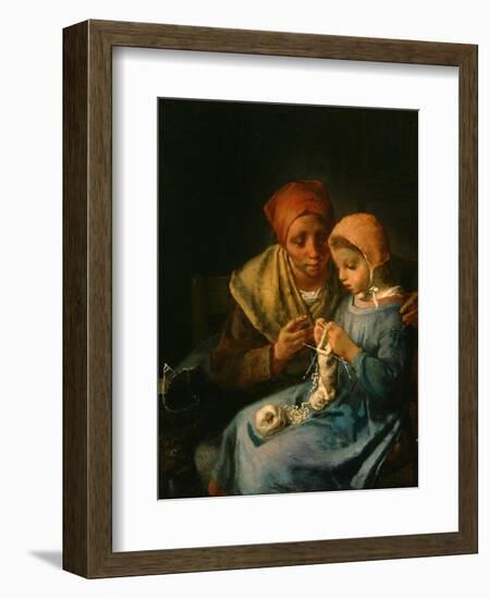 The Knitting Lesson, 1869-Jean-Francois Millet-Framed Giclee Print